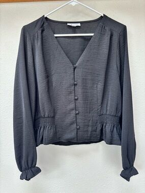 Topshop Black V-Neck Button Front Blouse